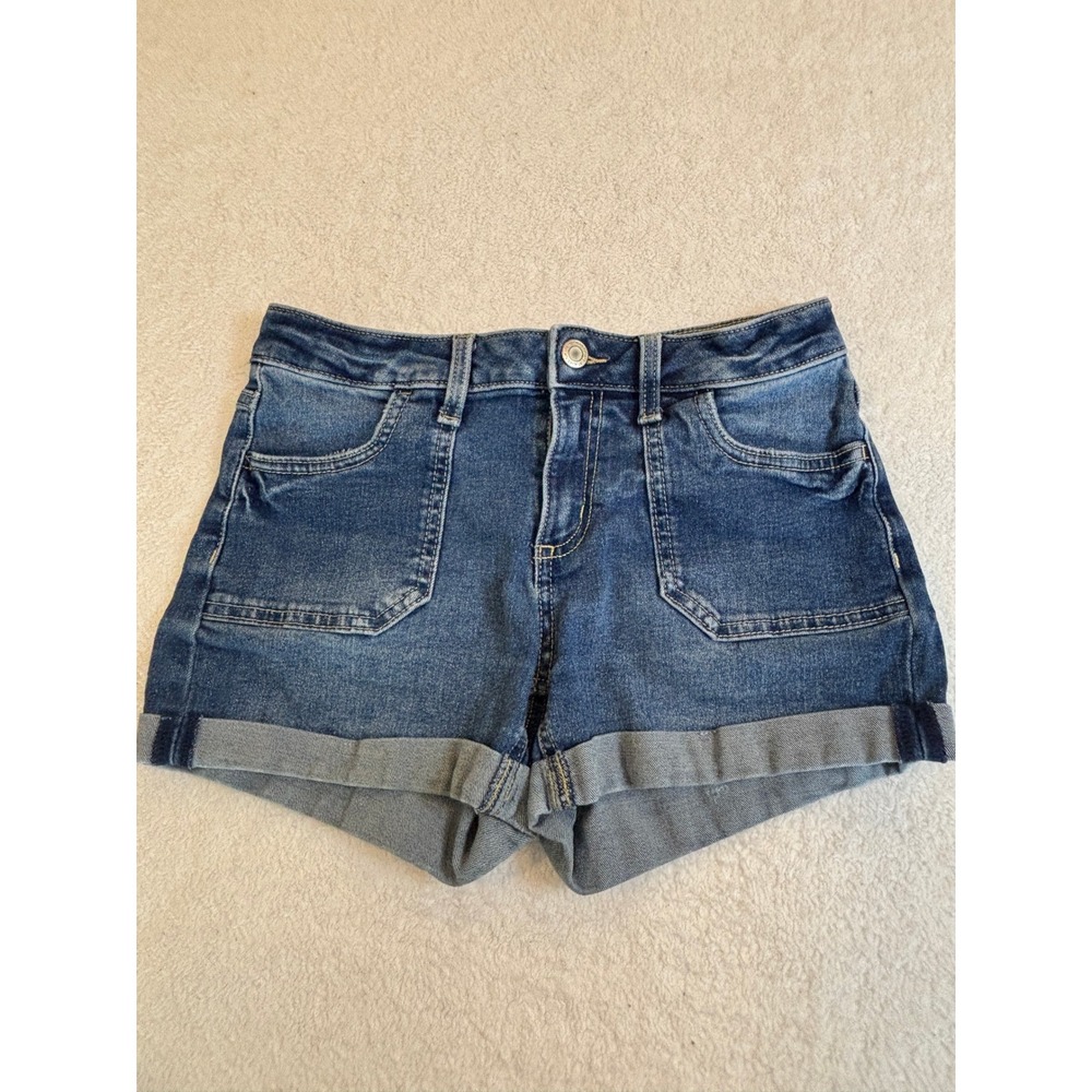 SO Denim Shorts Medium Wash Cuffed Patch Pocket Size 14 Girls Women